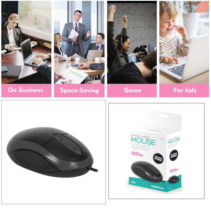 Mouse, OMEGA, Cu fir, Optic, USB, Negru [3]