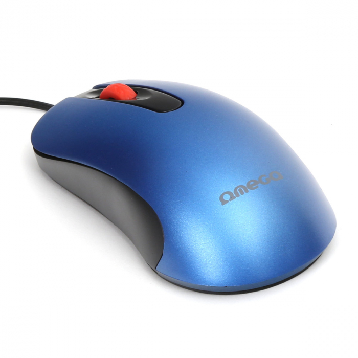 Mouse USB, Omega 45267 OM-520, cu cablu 1.2 m, 3 butoane, 1000 dpi, albastru cu negru [2]