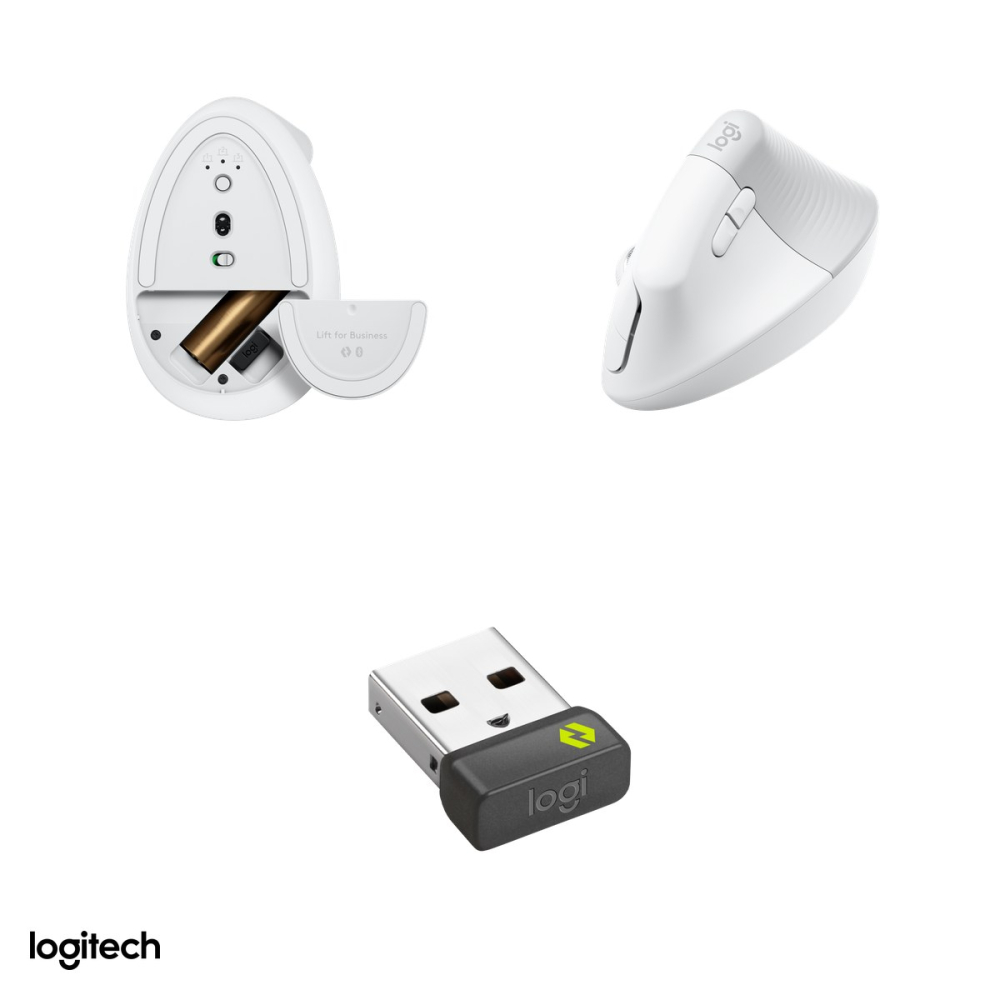 Mouse vertical ergonomic wireless Logitech Lift for Business, pentru dreptaci, Logi Bolt si Bluetooth, unghi de 57 de grade, 1 baterie AA, alb-crem, 910-006496 [5]