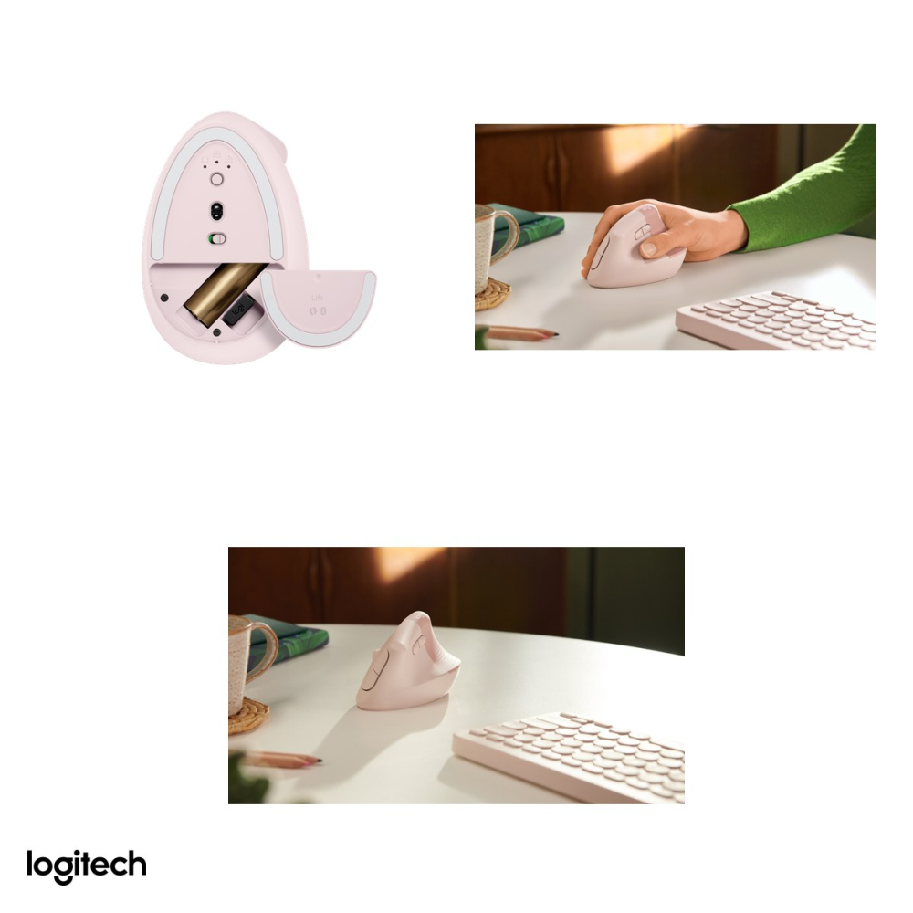 Mouse vertical ergonomic wireless Logitech Lift, pentru dreptaci, 6 butoane, Logi Bolt si Bluetooth, unghi de 57 de grade, clicuri silentioase, Easy-Switch 3 dispozitive, roz, 910-006478 [5]