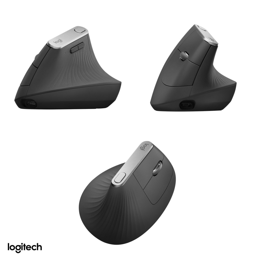 Mouse vertical ergonomic wireless Logitech MX Vertical, receptor Unifying, Bluetooth si USB-C, unghi de 57 de grade, 400-4000 DPI, acumulator, grafit, 910-005448 [4]