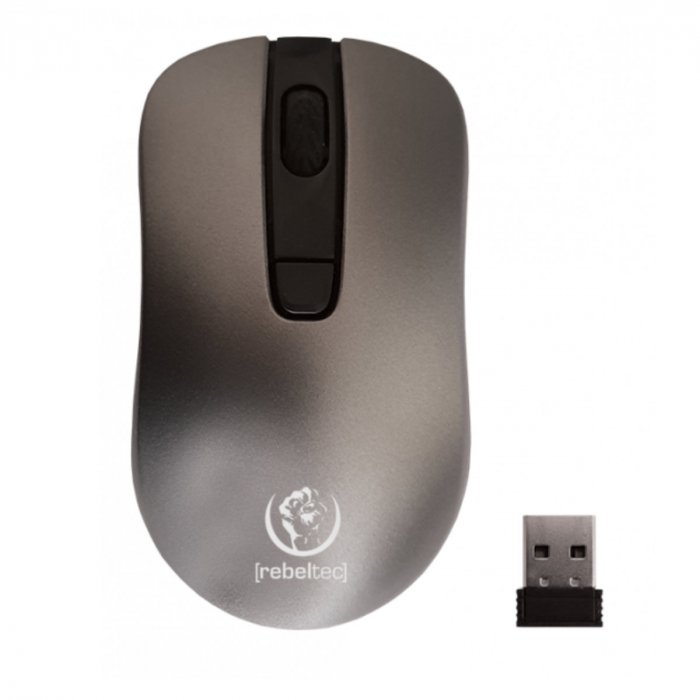 Mouse wireless 2.4 GHz cu receptor nano USB, Rebeltec Star, 800/1000/1600/ DPI, 4 butoane si scroll, 2 x AAA, gri [2]