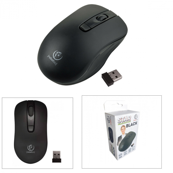 Mouse wireless 2.4 GHz cu receptor nano USB, Rebeltec Star, 800/1000/1600/ DPI, 4 butoane si scroll, 2 x AAA, negru [3]