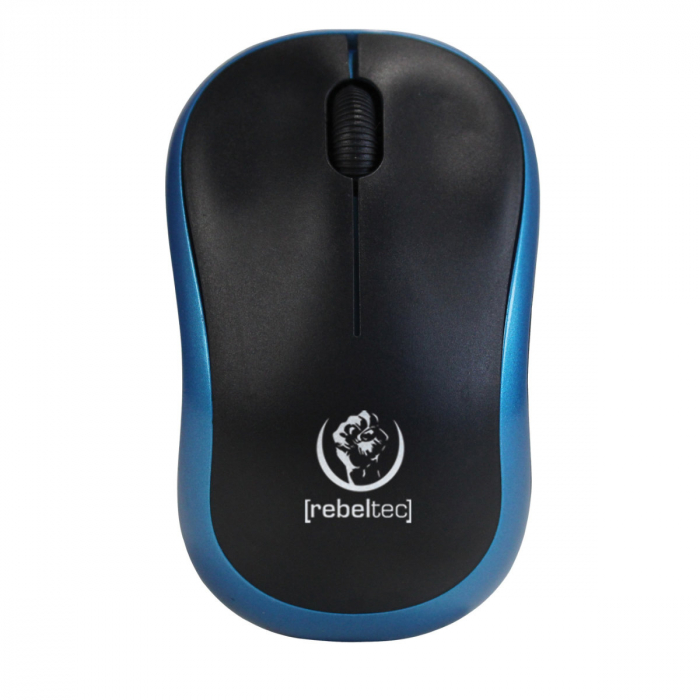 Mouse wireless 2.4 GHz cu receptor USB mini, Rebeltec Meteor, 1000 dpi, 3 butoane, 2 x AA, negru cu albastru [3]