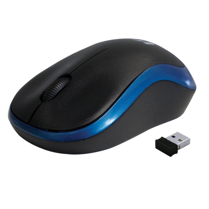 Mouse wireless 2.4 GHz cu receptor USB mini, Rebeltec Meteor, 1000 dpi, 3 butoane, 2 x AA, negru cu albastru [2]