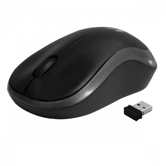 Mouse wireless 2.4 GHz cu receptor USB mini, Rebeltec Meteor, 1000 dpi, 3 butoane, 2 x AA, negru cu gri [2]