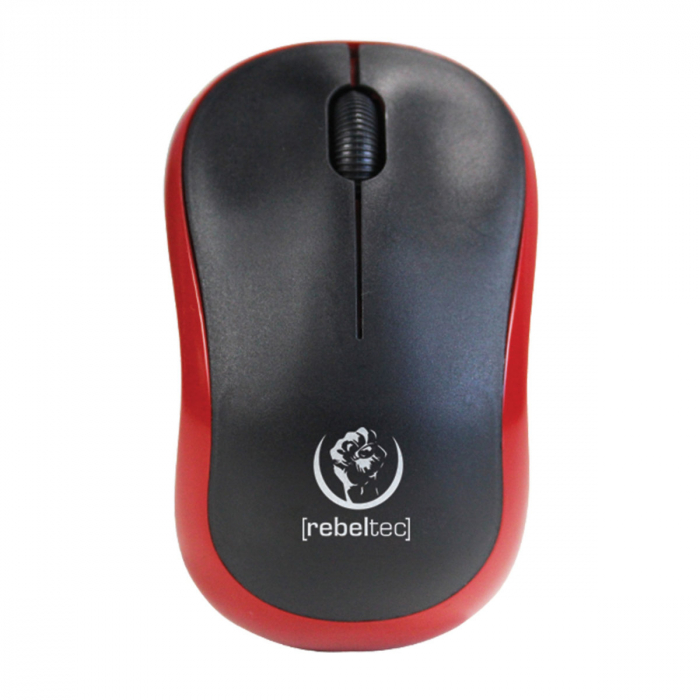 Mouse wireless 2.4 GHz cu receptor USB mini, Rebeltec Meteor, 1000 dpi, 3 butoane, 2 x AA, negru cu rosu [3]