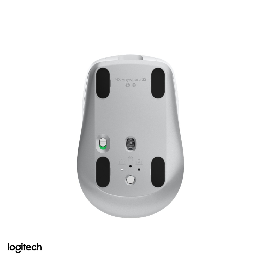 Mouse wireless compact Logitech MX Anywhere 3S, Bluetooth, senzor Darkfield 200-8000 DPI care merge si pe sticla, 6 butoane, rotita MagSpeed, acumulator USB-C, gri deschis, 910-006930 [6]