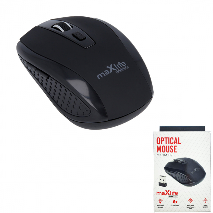 Mouse Wireless Maxlife Home Office MXHM-02, 800/1200/1600 DPI, 6 butoane, dimensiuni 98 x 58 x 35mm, negru [3]