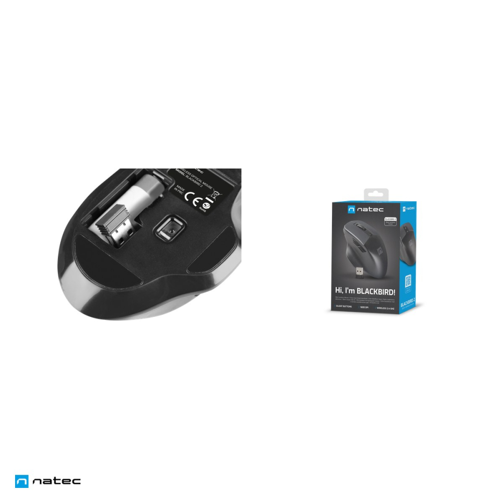 Mouse wireless silentios Natec Blackbird 2, receptor nano USB 2.4 GHz, senzor optic 1600 DPI, 6 butoane, pentru mana dreapta, negru cu gri, NMY-1874 [5]