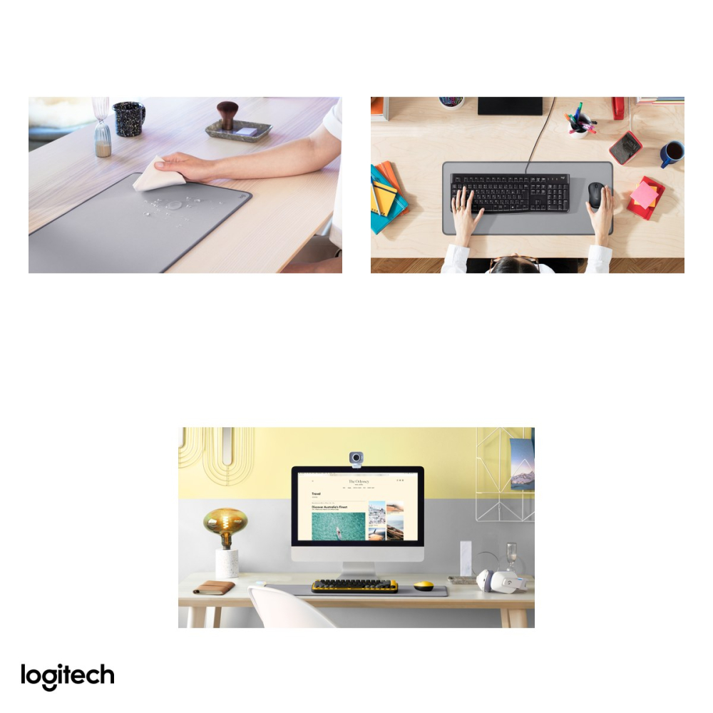 Mousepad de birou Logitech Desk Mat Studio Series, 700 x 300 x 2 mm, strat anti-varsare, baza antiderapanta din cauciuc natural, gri mediu, 956-000052 [5]