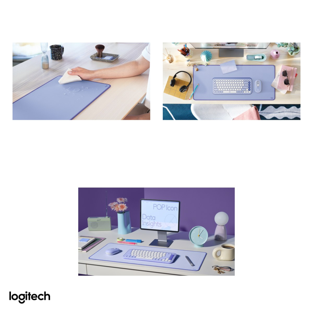 Mousepad de birou Logitech Desk Mat Studio Series, 700 x 300 x 2 mm, strat anti-varsare, baza antiderapanta din cauciuc natural, lila, 956-000149 [5]