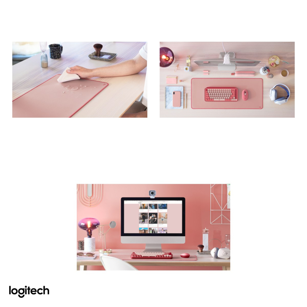 Mousepad de birou Logitech Desk Mat Studio Series, 700 x 300 x 2 mm, strat anti-varsare, baza antiderapanta din cauciuc natural, roz inchis, 956-000053 [5]