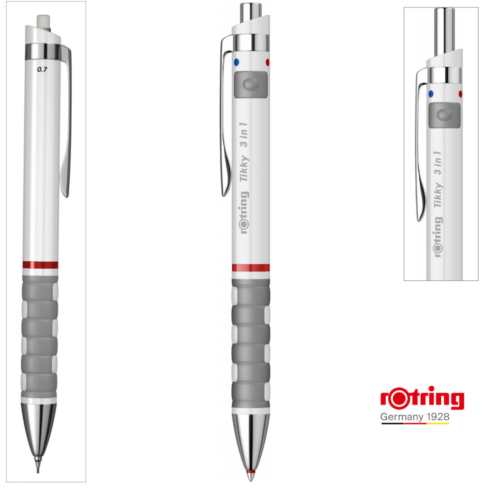 Multi-instrument Alb Triopen Tikky cu Sistem Gravitational, Creion Mecanic 0.7mm, Pix Albastru, Rosu si Radiera, Rotring [3]