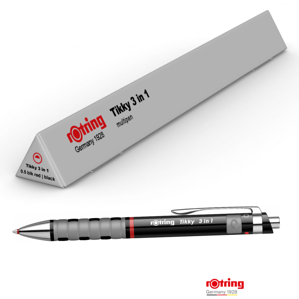 Multi-instrument Triopen Negru Tikky cu Sistem Gravitational, Creion Mecanic 0.5mm, Pix Albastru, Rosu si Radiera, Rotring [3]