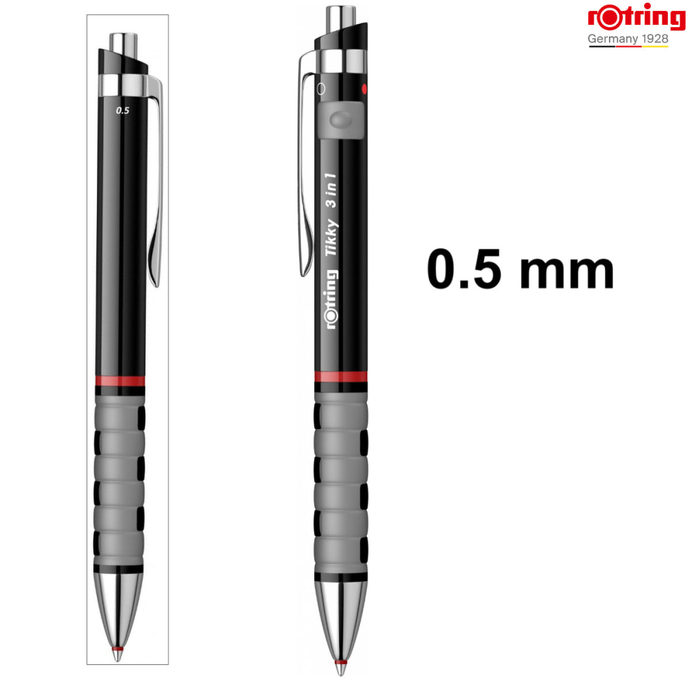 Multi-instrument Triopen Negru Tikky cu Sistem Gravitational, Creion Mecanic 0.5mm, Pix Albastru, Rosu si Radiera, Rotring [2]