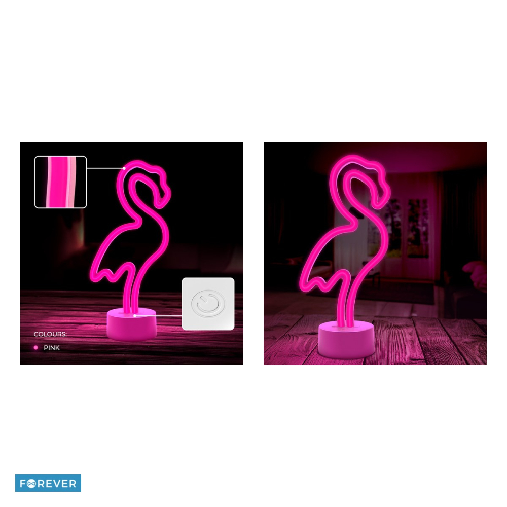Neon LED cu suport Forever Light, Flamingo, dimensiuni 85 x 110 x 240mm, cablu USB cu lungimea 2m, alimenatre USB sau 3xAA, roz [5]