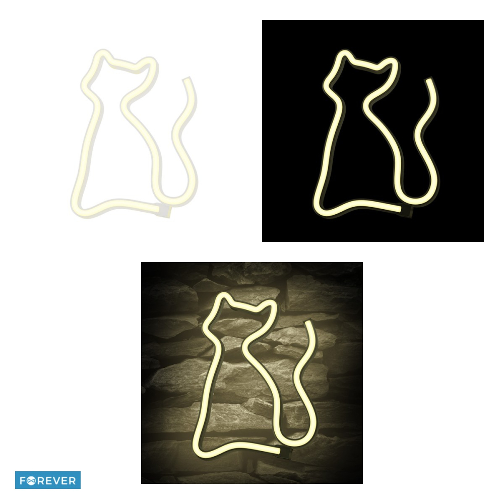 Neon LED Forever Light, Cat, dimensiuni 170 x 20 x 235mm, cablu USB cu lungime 2m, alimentare USB sau 3xAA, alb [4]