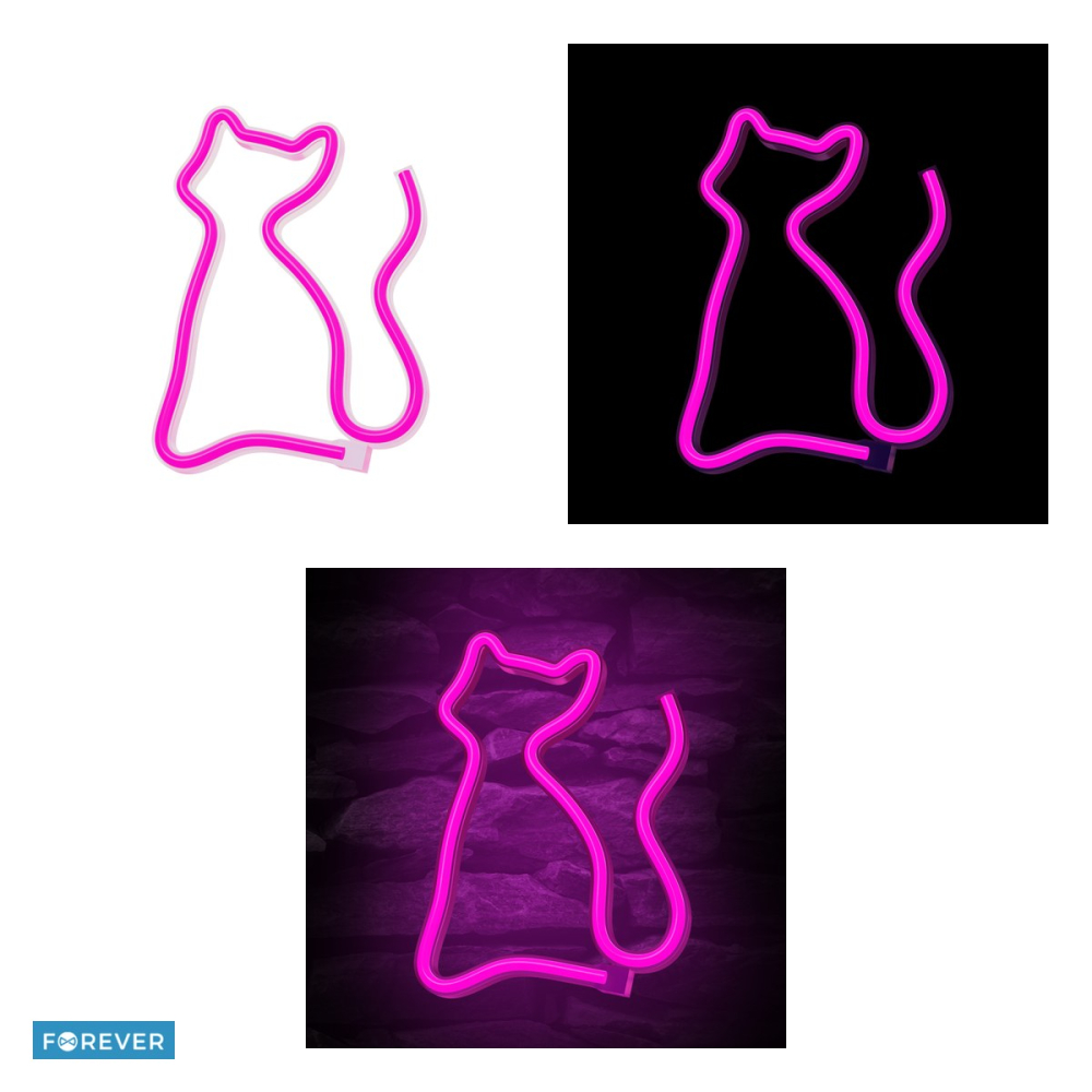 Neon LED Forever Light, Cat, dimensiuni 170 x 20 x 235mm, cablu USB cu lungime 2m, alimentare USB sau 3xAA, roz [4]