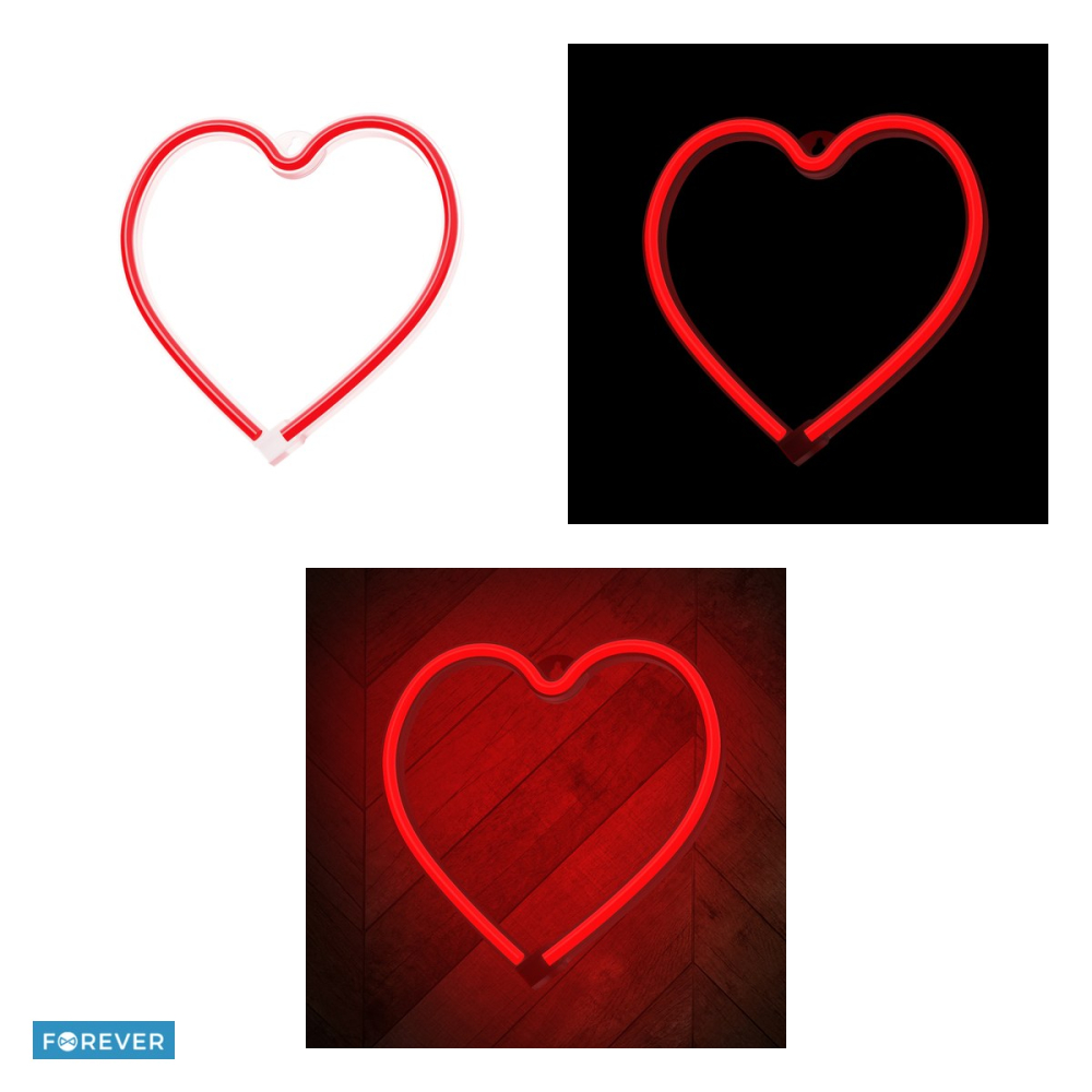 Neon LED Forever Light, Heart, dimensiuni 200 x 20 x 210mm, cablu USB cu lungime 2m, alimentare USB sau 3AA, rosu [4]