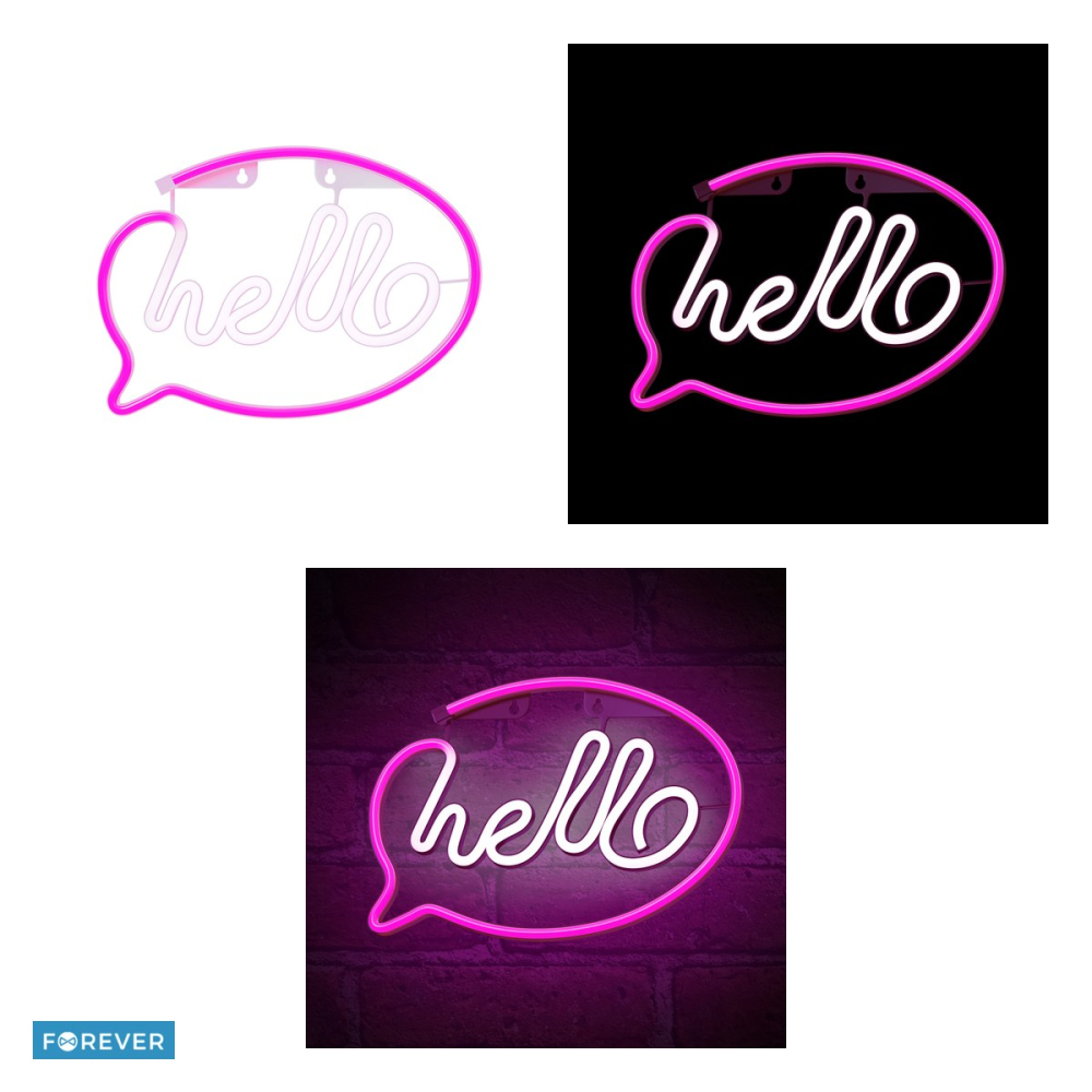 Neon LED Forever Light, Hello, dimensiuni 300 x 20 x 210mm, roz alb, cablu USB cu lungime 2m, alimentare USB sau 3xAA [4]