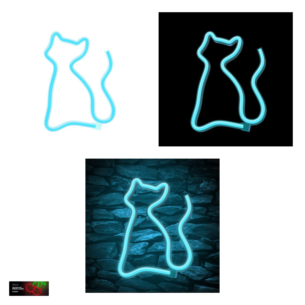 Neon LED Neolia, Cat, turcoaz, dimensiuni 20 x 170 x 235mm, cablu USB cu lungime  2m, alimentare USB sau 3xAA [4]