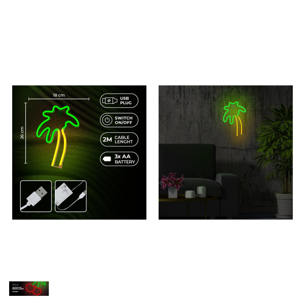 Neon LED Neolia, Palm, dimensiuni 180 x 20 x 262mm, verde portocaliu, cablu USB cu lungime 2m, alimentare USB sau 3xAA [5]