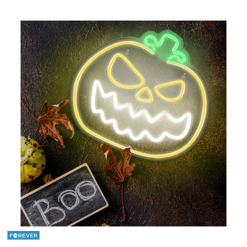 Neon LED pe plexiglas Forever Light, Angry Pumpkin, dimensiuni 330 x 20 x 305mm, galben alb, cablu USB cu lungimea 2m [4]