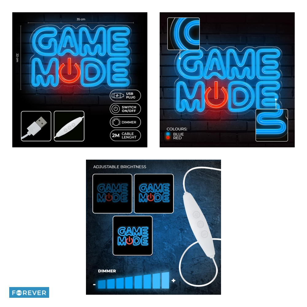 Neon LED pe plexiglas Forever Light, Game Mode, dimensiuni 260 x 20 x 400 mmmm, albastru rosu, cablu 2m [4]