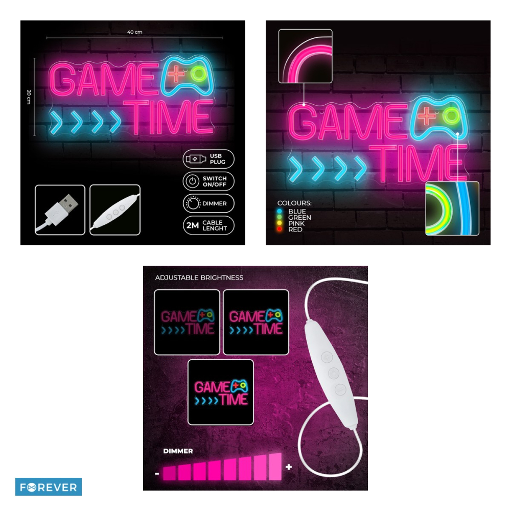 Neon LED pe plexiglas Forever Light, Game Time, dimensiuni 200 x 15 x 400 mmmm, cablu USB cu lungimea 2m, multicolor [4]