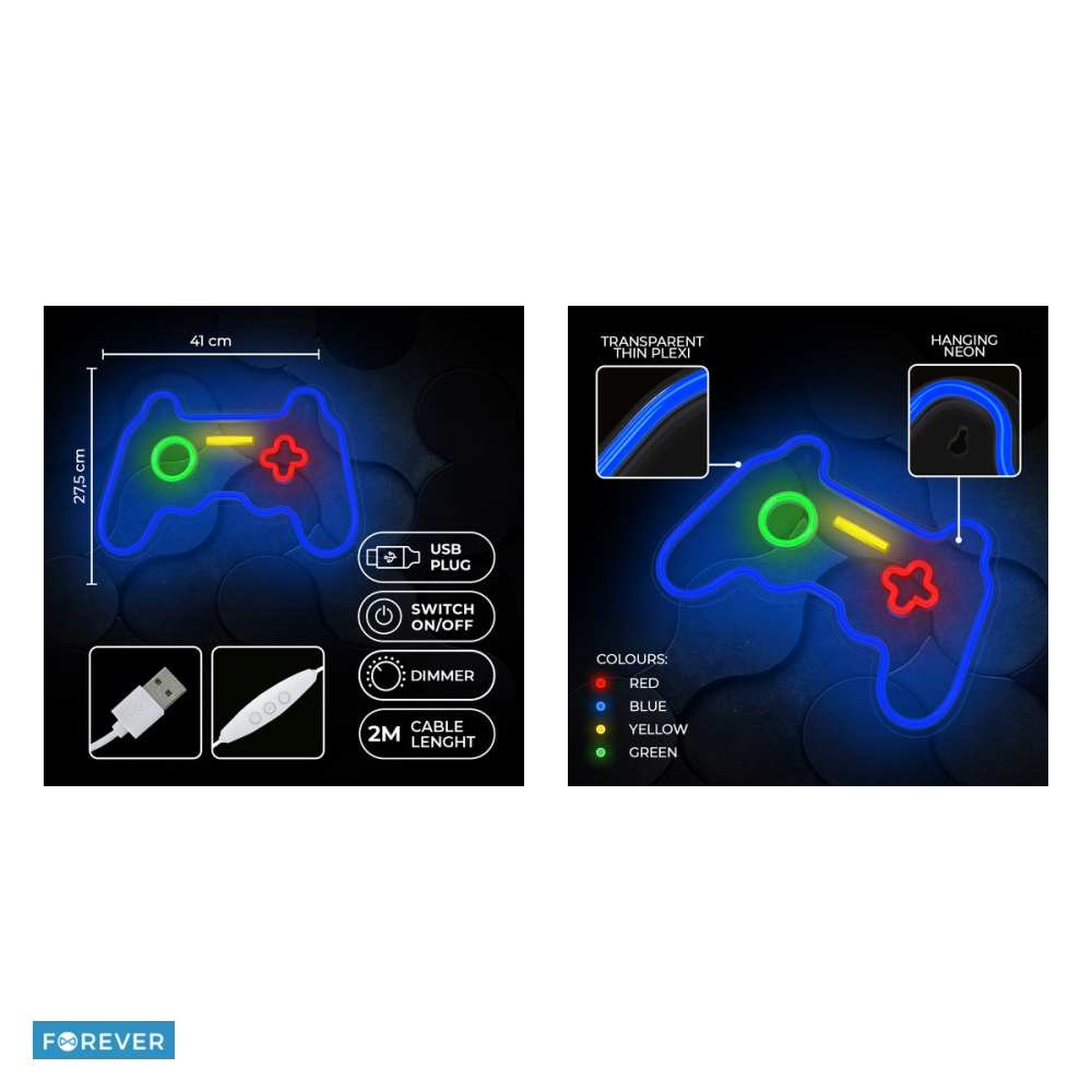 Neon LED pe plexiglas Forever Light, Gamepad, dimensiuni 410 x 16 x 275mm, cablu USB cu lungime 2m, multicolor [5]