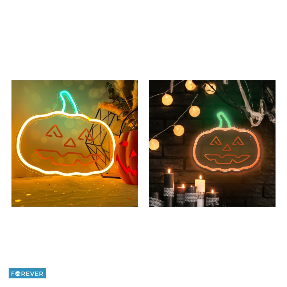 Neon LED pe plexiglas Forever Light, Happy Pumpkin, dimensiuni 340 x 20 x 315mm, portocaliu verde, cablu USB cu lungime 2m [4]