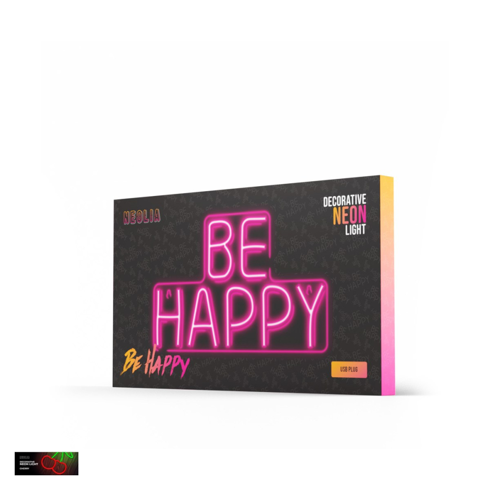 Neon LED pe plexiglas Neolia, Be Happy, dimensiuni 370 x 28 x 280mm, cablu USB cu lungimea 2m, alimentare USB sau 3xAA, roz [4]