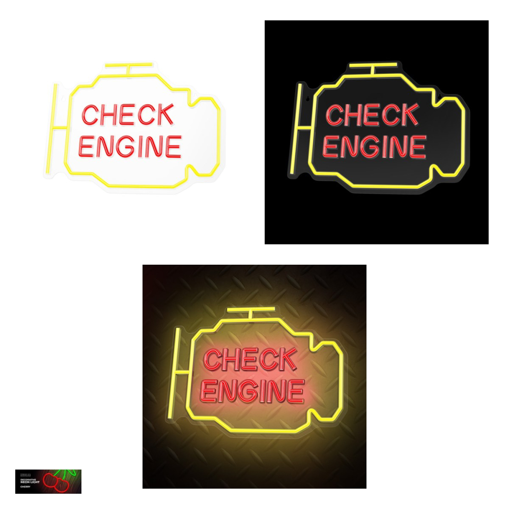 Neon LED pe plexiglas Neolia, Check Engine, dimensiuni 400 x 20 x 300mm, galben rosu, cablu USB cu lungimea 2m [4]