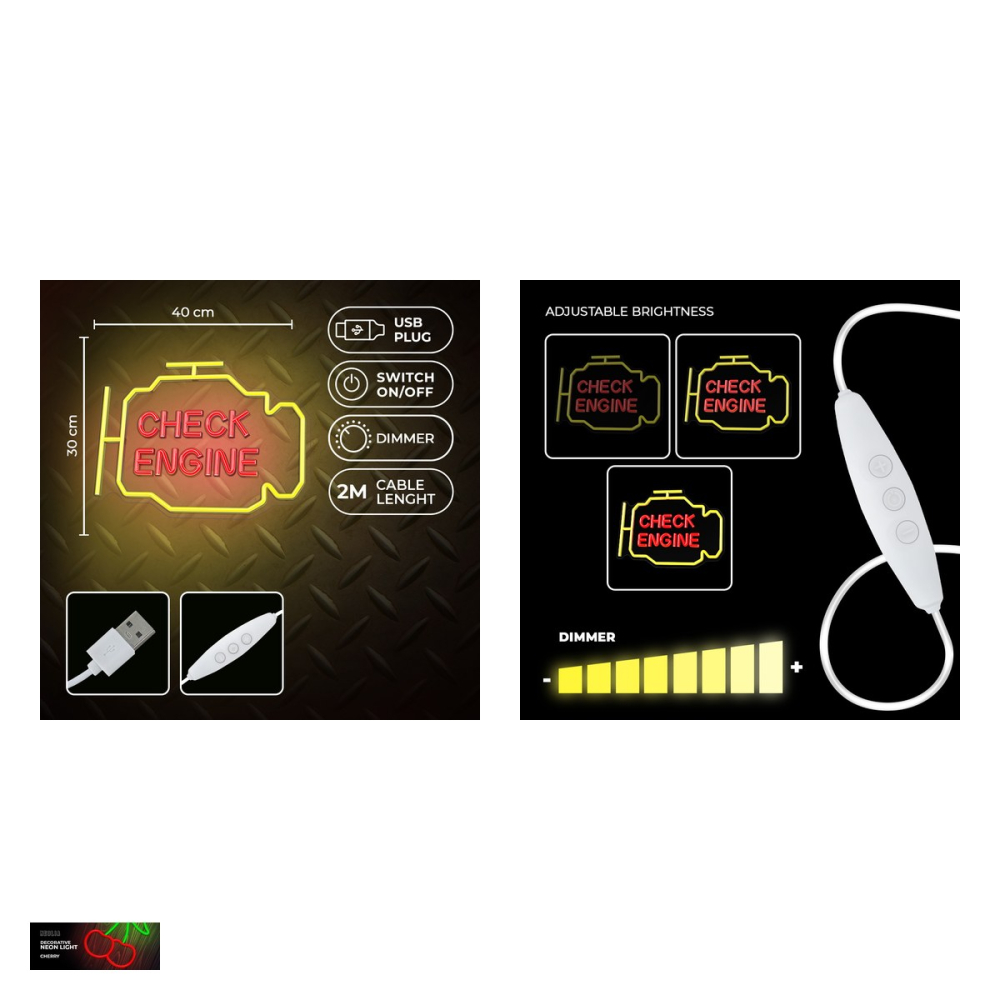 Neon LED pe plexiglas Neolia, Check Engine, dimensiuni 400 x 20 x 300mm, galben rosu, cablu USB cu lungimea 2m [5]