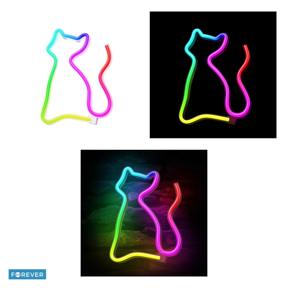 Neon LED RGB Forever Light, Cat, dimensiuni 170 x 20 x 235mm, cu telecomanda, cablu USB cu lungime 2m [4]