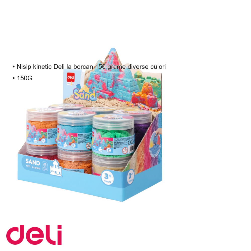 Nisip kinetic Deli, borcan 150g, culori diverse, joc creativ pentru copii [3]