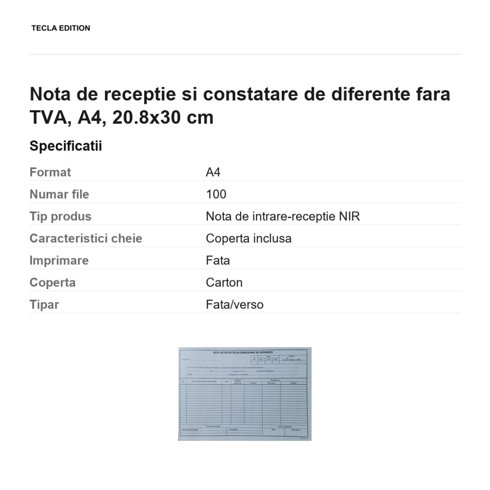 Nota de receptie si constatare de diferente fara TVA, A4, 20.8x30 cm [3]