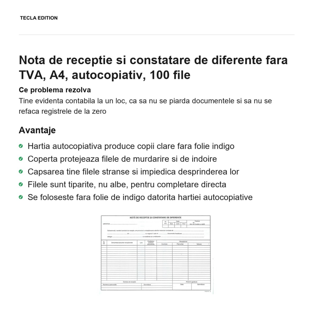 Nota de receptie si constatare de diferente fara TVA, A4, autocopiativ, 100 file [2]