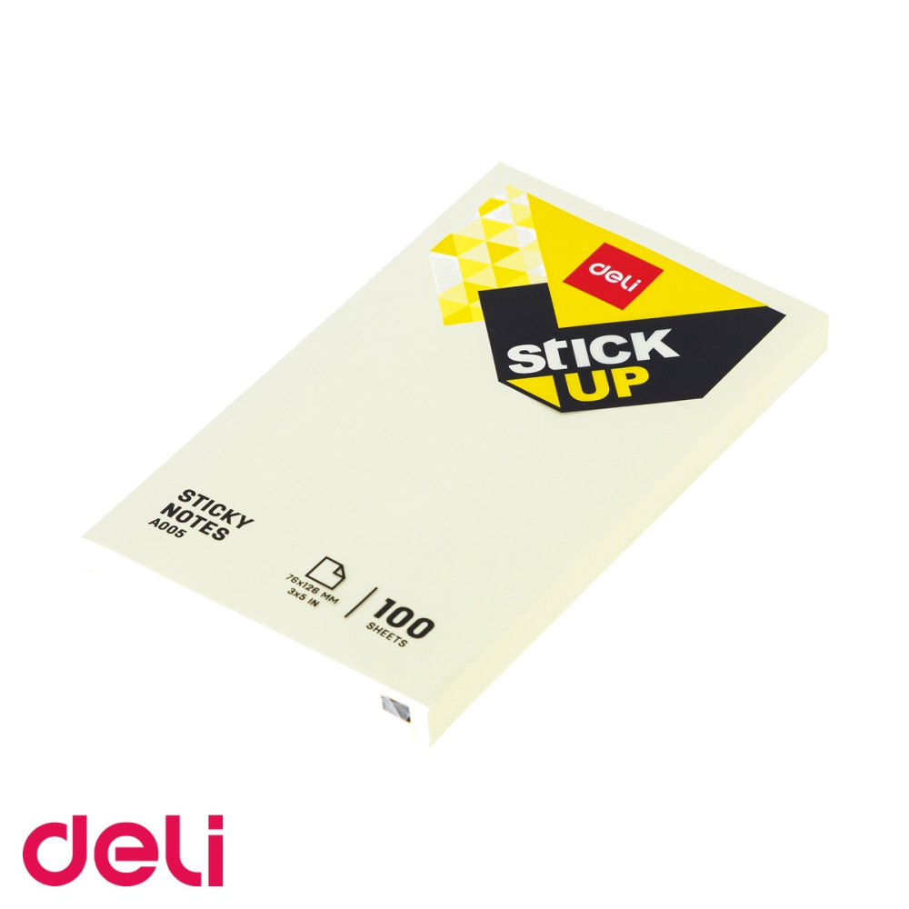 Notes adeziv Deli, 76x126 mm, galben, 100 file, fara urme la dezlipire, pentru birou si organizare [4]