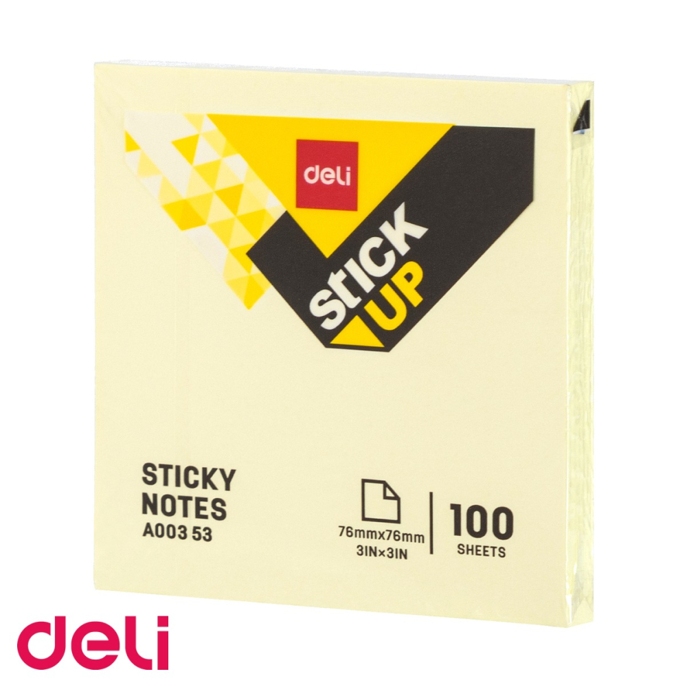 Notes adeziv Deli 76x76mm galben, fara urme la dezlipire, 100 file per set [4]