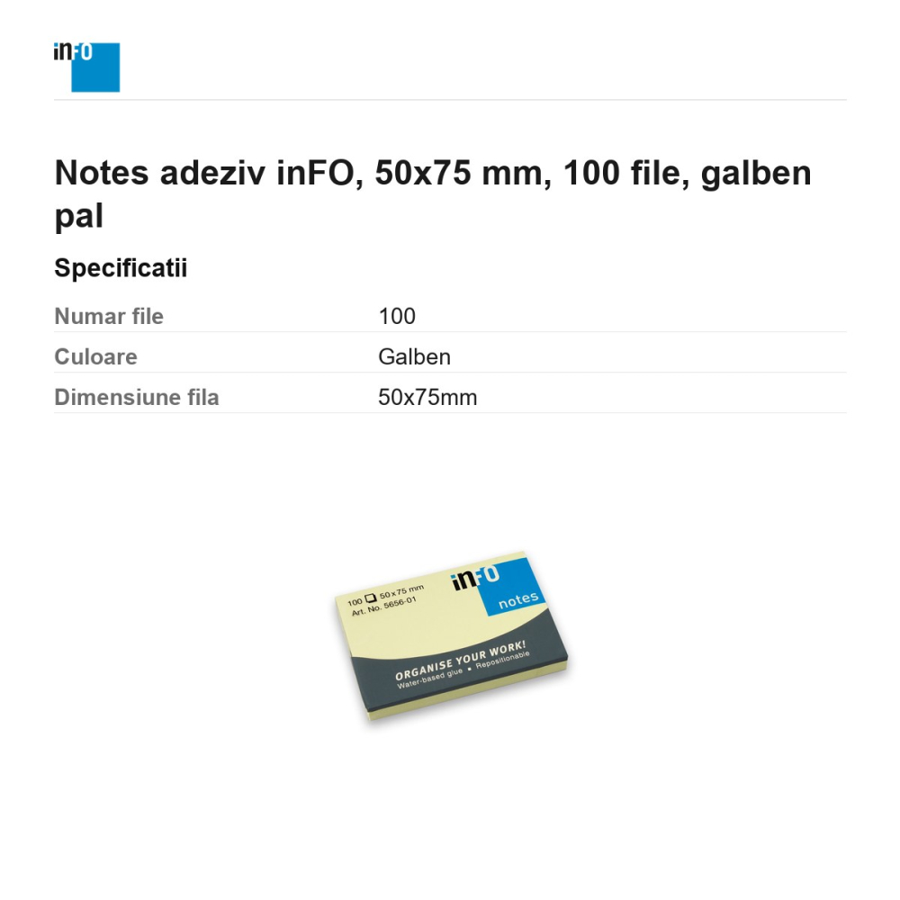Notes adeziv inFO, 50x75 mm, 100 file, galben pal [3]