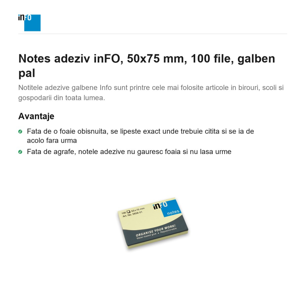 Notes adeziv inFO, 50x75 mm, 100 file, galben pal [2]