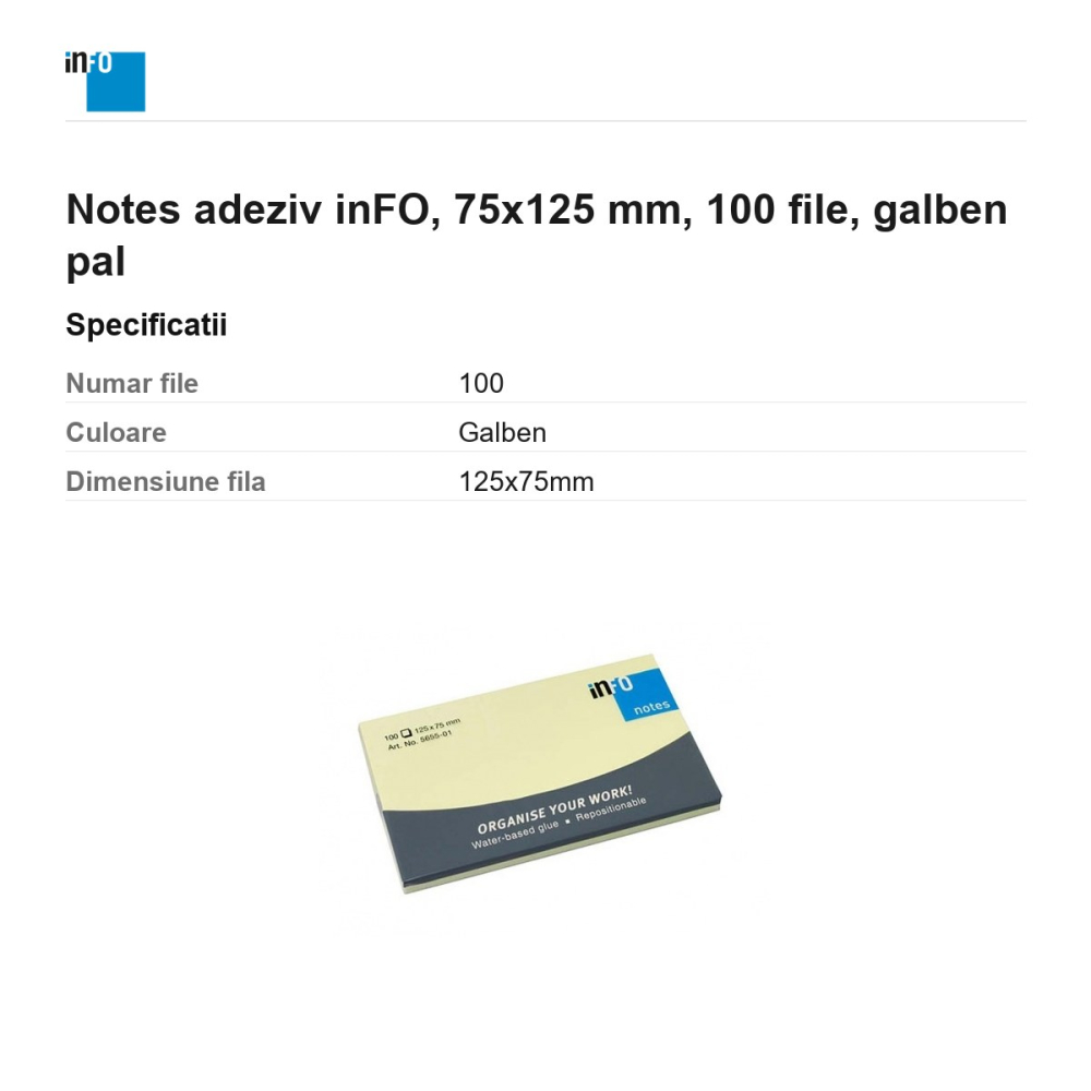 Notes adeziv inFO, 75x125 mm, 100 file, galben pal [3]
