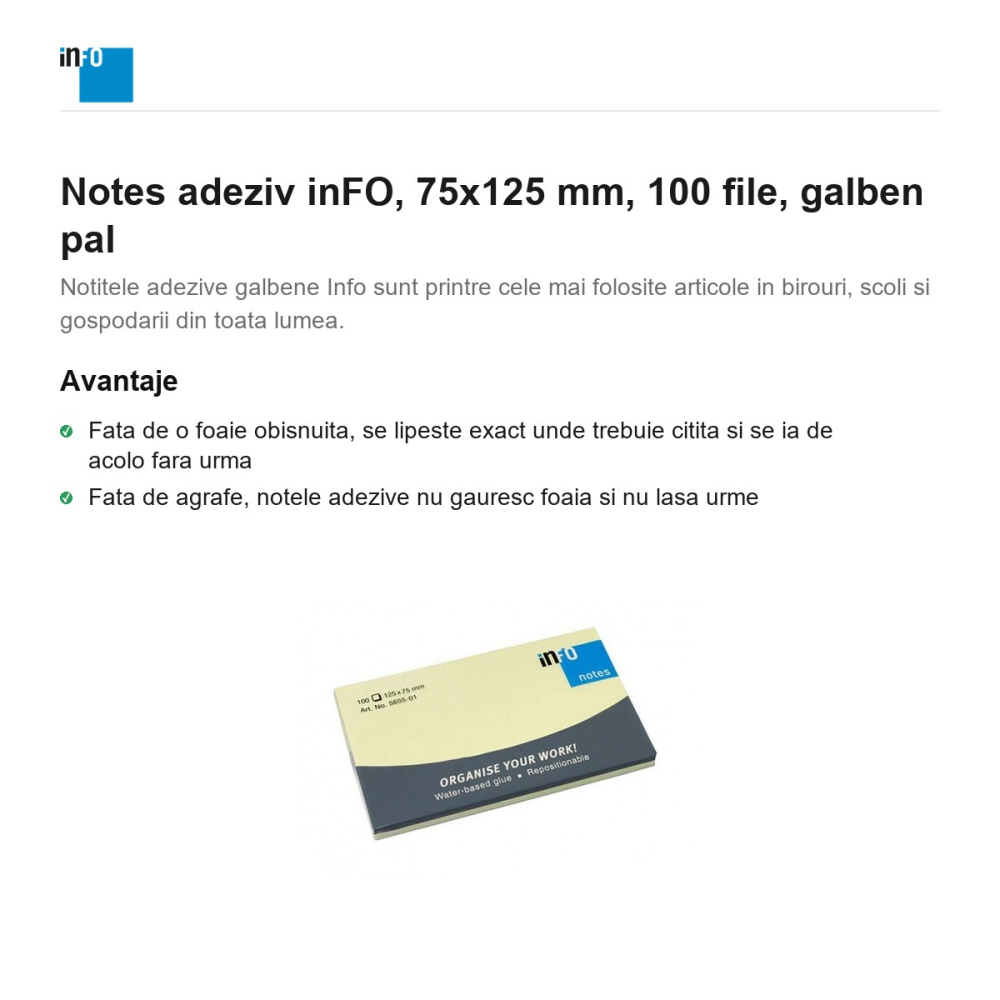 Notes adeziv inFO, 75x125 mm, 100 file, galben pal [2]