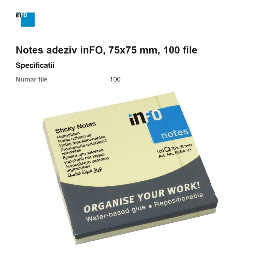 Notes adeziv inFO, 75x75 mm, 100 file [3]