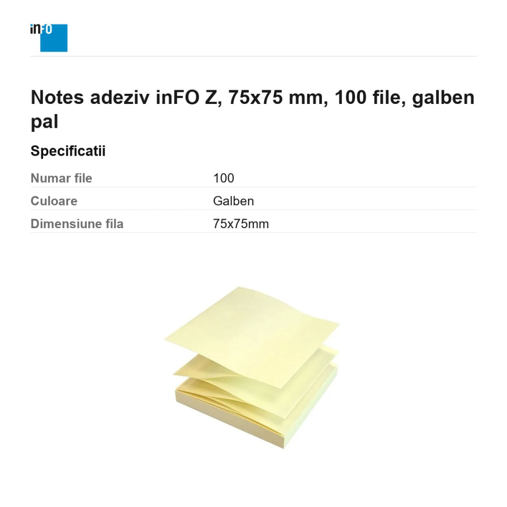 Notes adeziv inFO Z, 75x75 mm, 100 file, galben pal [3]