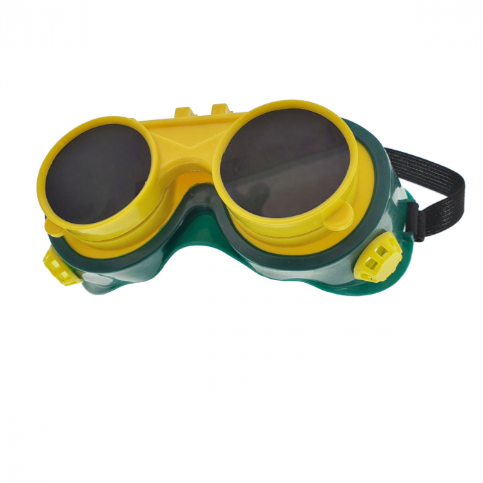 Ochelari de protectie industriali, tip masca, doua perechi de lentile, cu ventilatie indirecta, verzi cu galben [4]