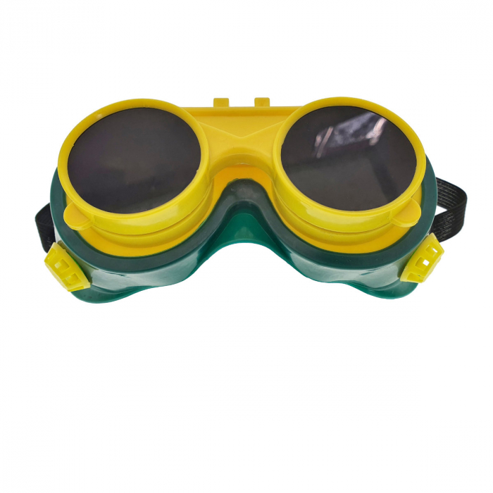 Ochelari de protectie industriali, tip masca, doua perechi de lentile, cu ventilatie indirecta, verzi cu galben [10]