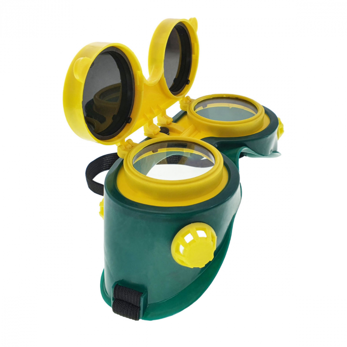 Ochelari de protectie industriali, tip masca, doua perechi de lentile, cu ventilatie indirecta, verzi cu galben [6]